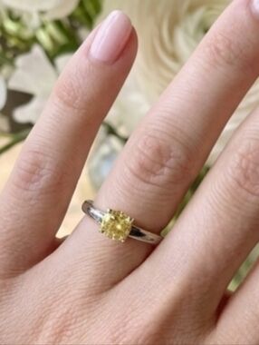 10KT Round Yellow Solitaire Sphene Ring Size 9 Sterling Over 10k